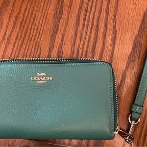 Coach Green Pebbled Leather Wristlet